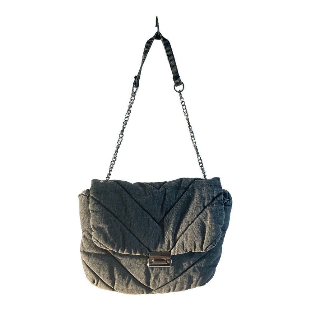 Zara Women’s Quilted Gray Denim Bag Purse w/ Chain Strap handbag
